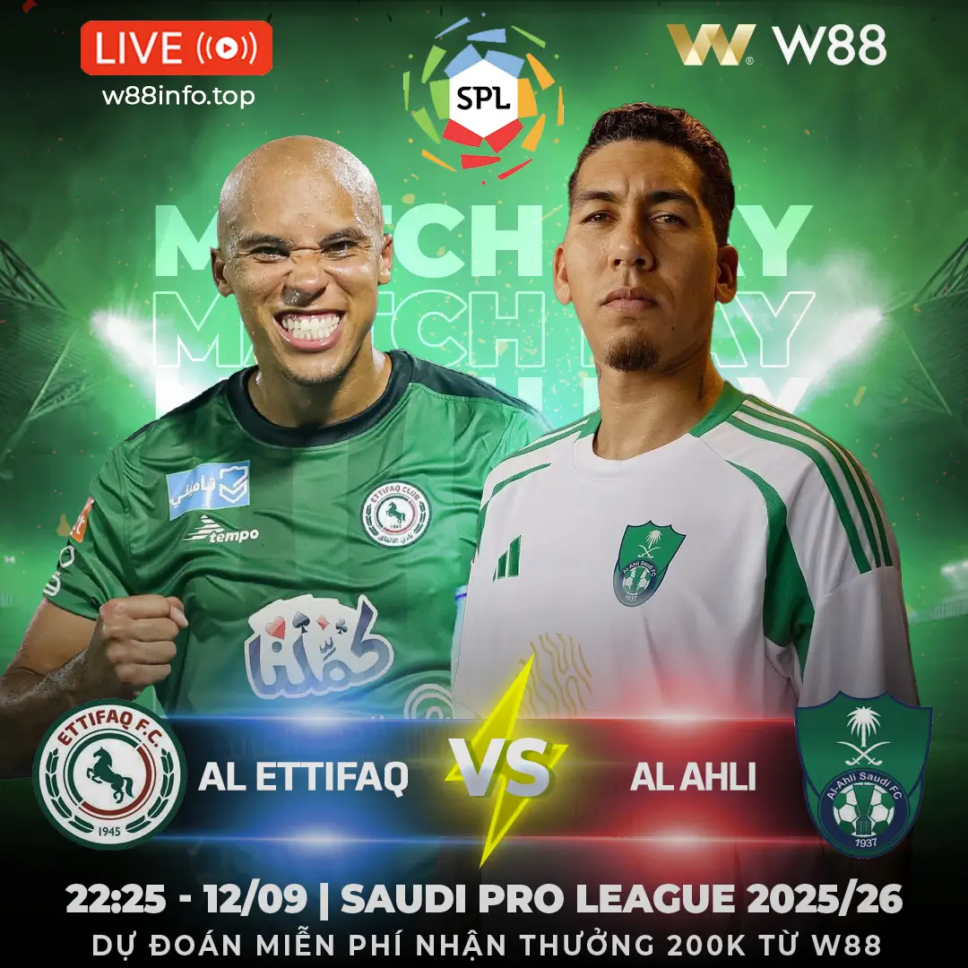 You are currently viewing [W88 – MINIGAME] AL ETTIFAQ – AL AHLI | ĐÔI CÔNG RỰC LỬA