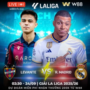 Read more about the article [W88 – MINIGAME] LEVANTE – REAL MADRID | CHÊNH LỆCH ĐẲNG CẤP