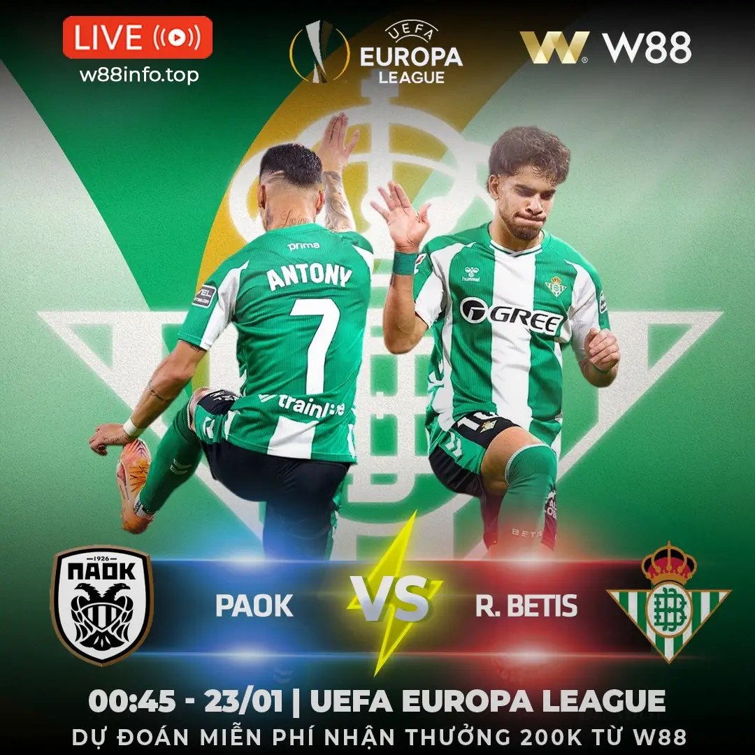 You are currently viewing [W88 – MINIGAME] PAOK – REAL BETIS | THẾ TRẬN CÂN BẰNG